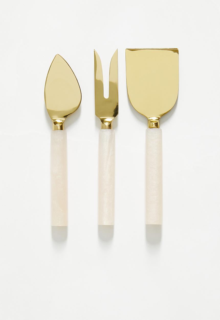 Sixth Floor - Fiva cheese knives set of 3 - gold & ivory