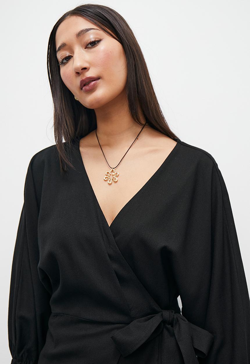 Superbalist - wrap mini with exaggerated sleeve - black