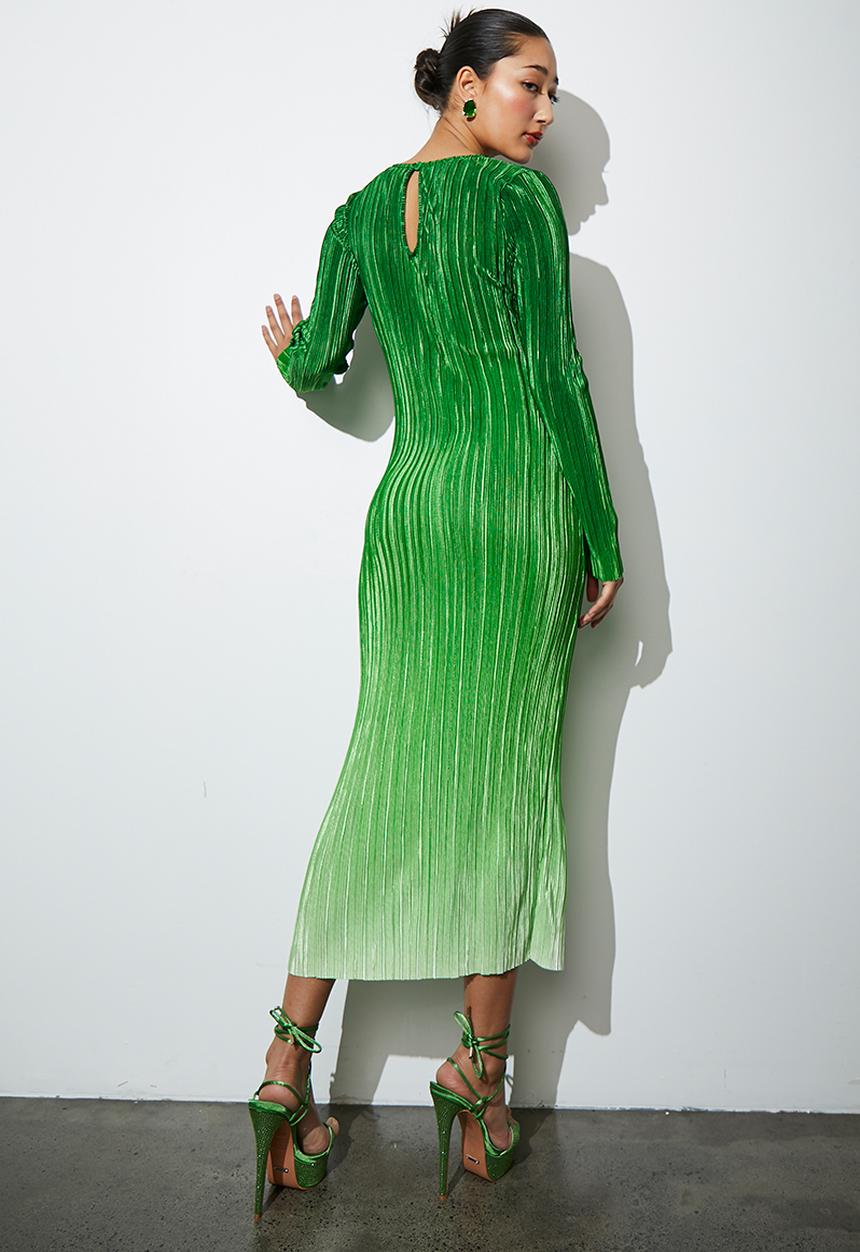 Superbalist - Plisse long sleeve column dress - green ombre
