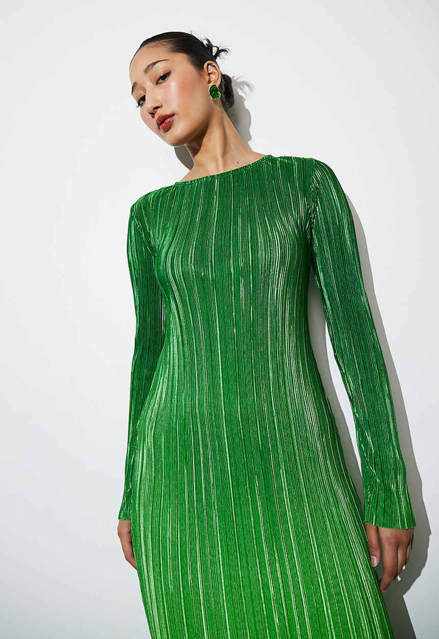 Superbalist - Plisse long sleeve column dress - green ombre