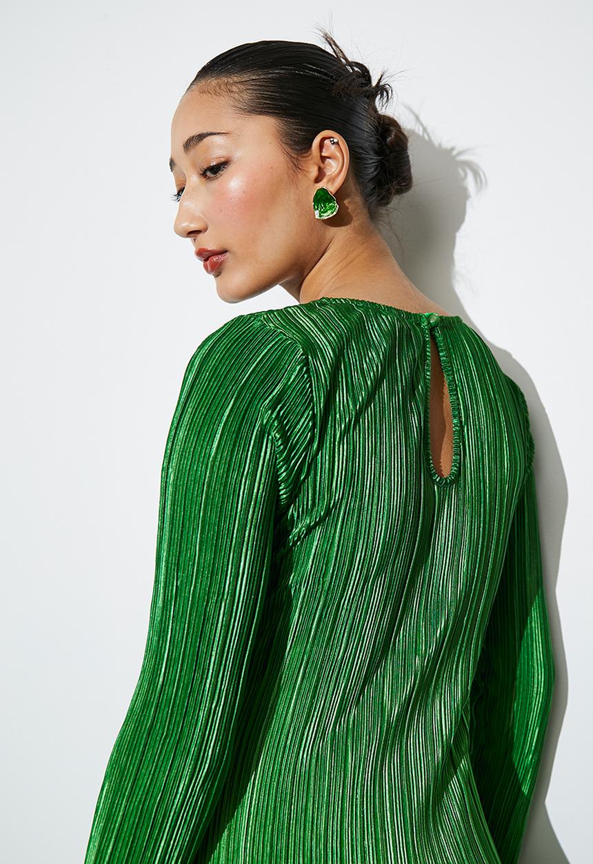 Superbalist - Plisse long sleeve column dress - green ombre