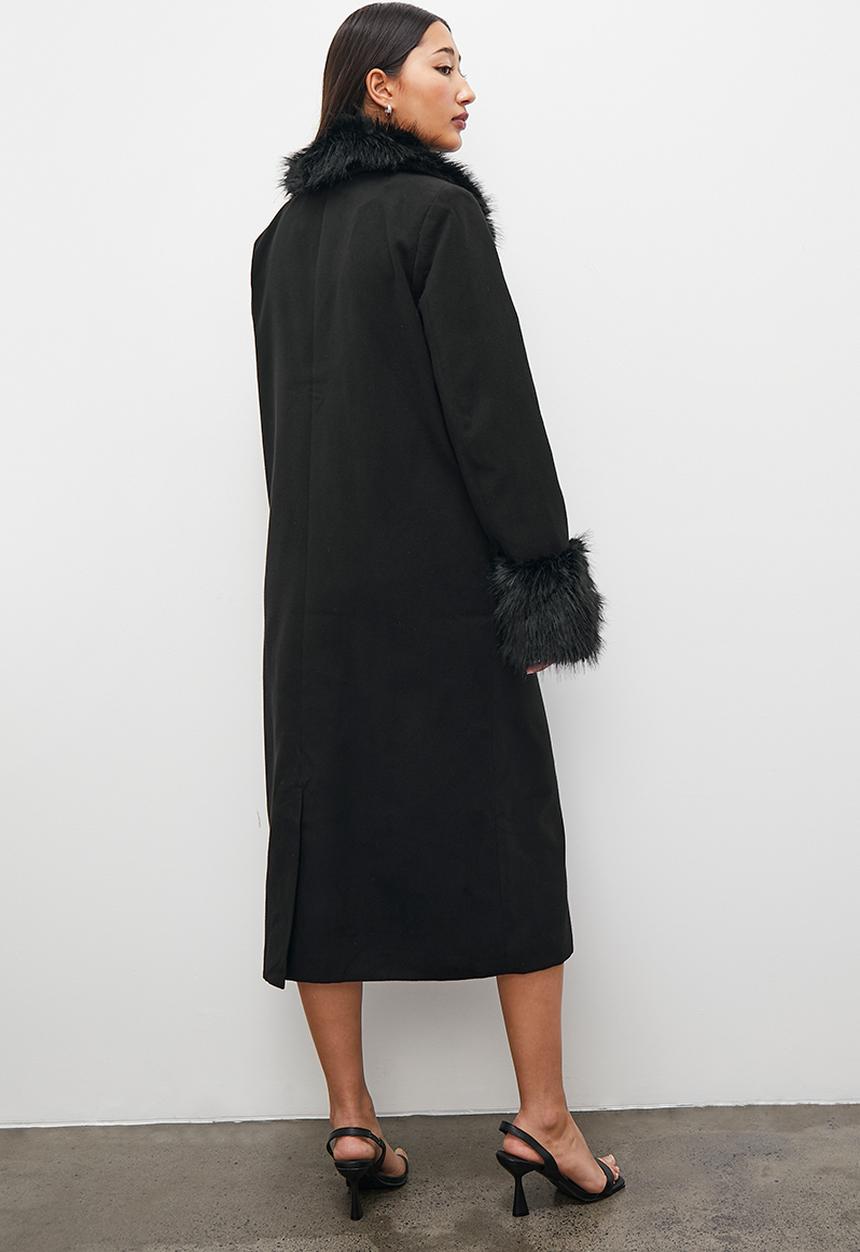 Superbalist - Faux fur trim coat - black