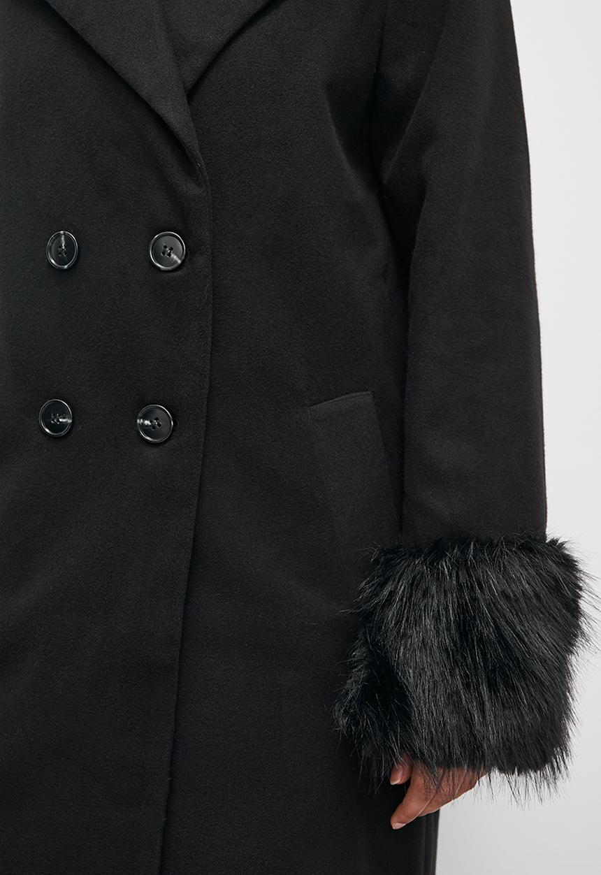 Superbalist - Faux fur trim coat - black