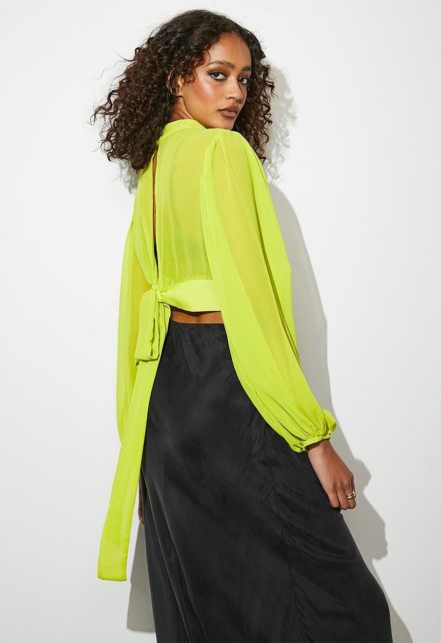 VELVET - Open back sheer pleated blouse - wild lime