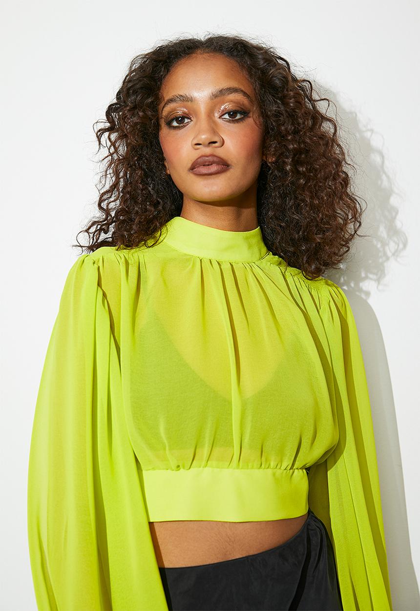 VELVET - Open back sheer pleated blouse - wild lime