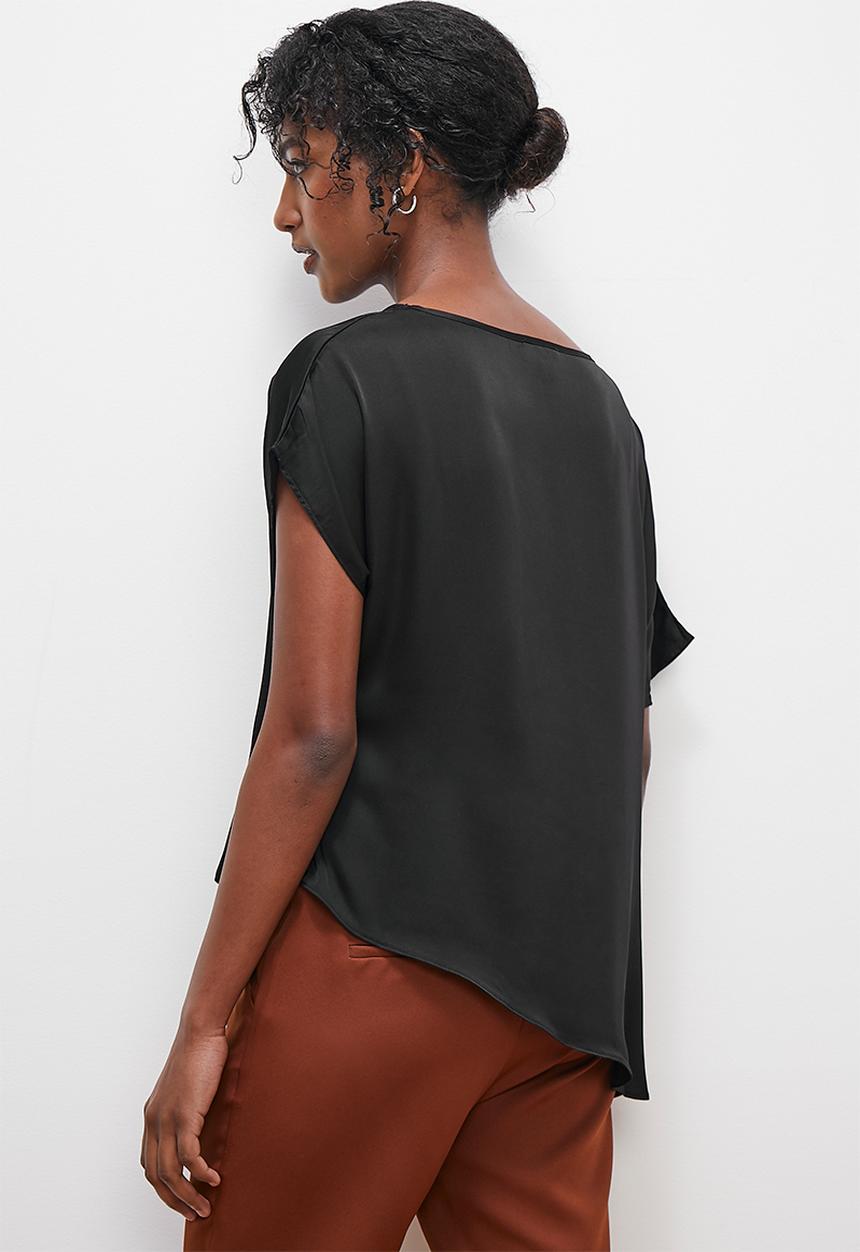 edit - Asym draped satin tee - black
