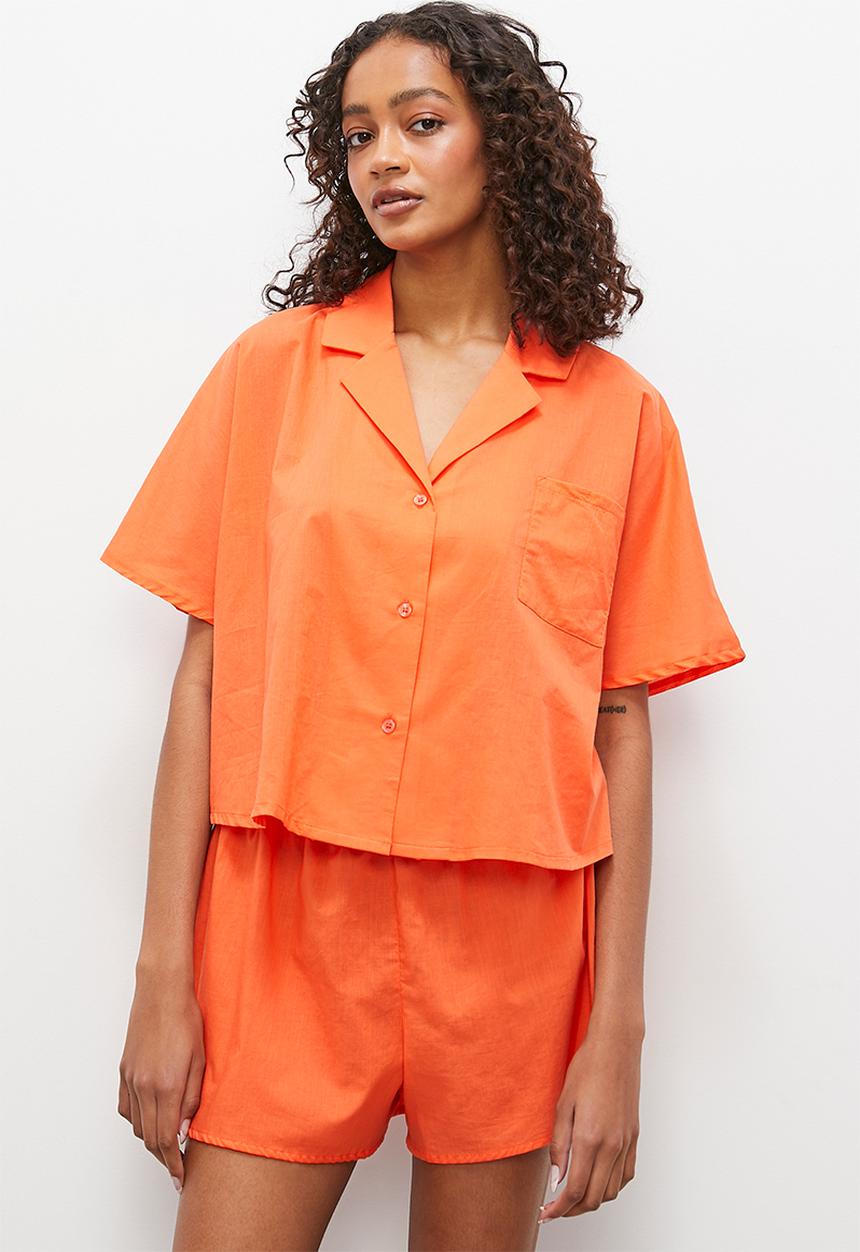 Superbalist - Short sleeve button down short set - orange