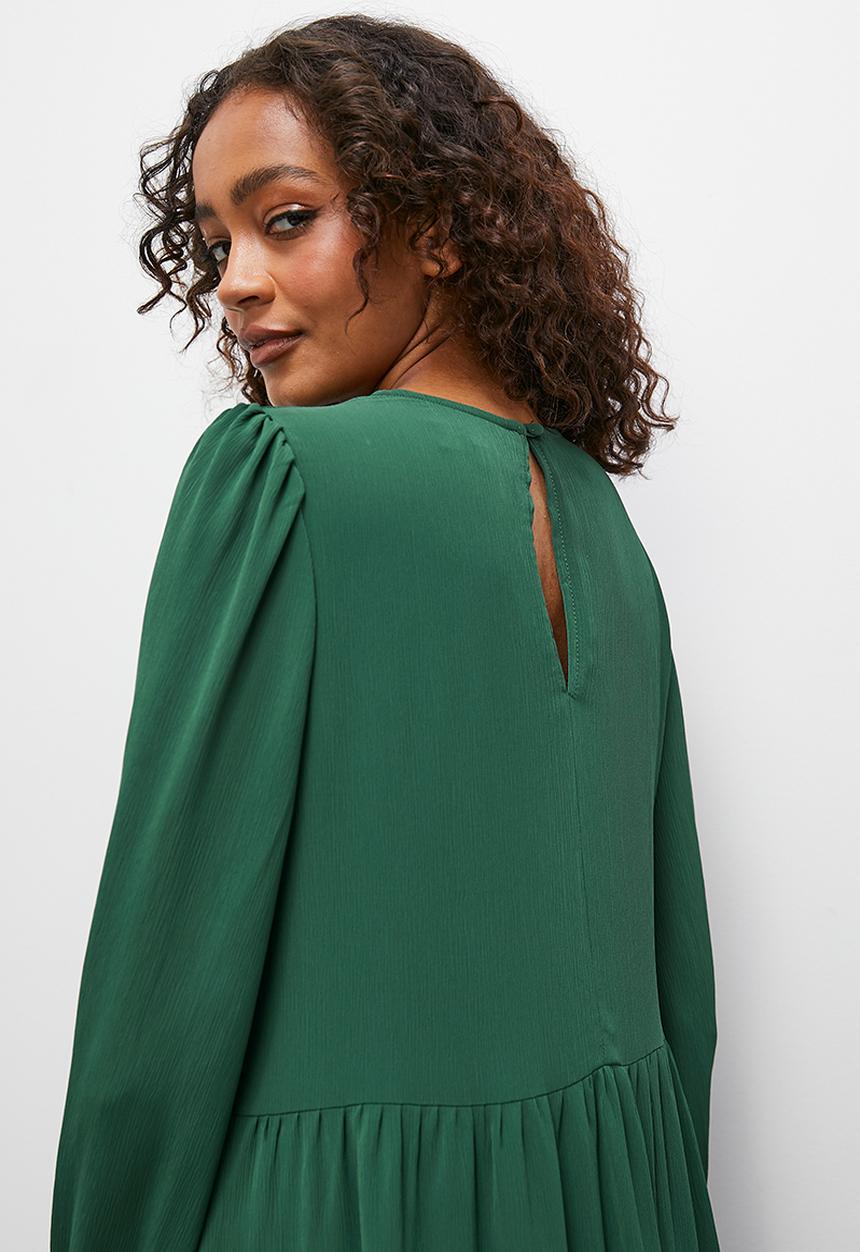Superbalist - Lace inset midi dress with ruffle detail - forest green
