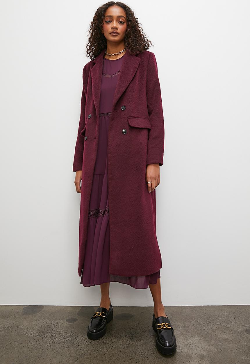 Superbalist - Double breasted fuzzy coat - bloodstone