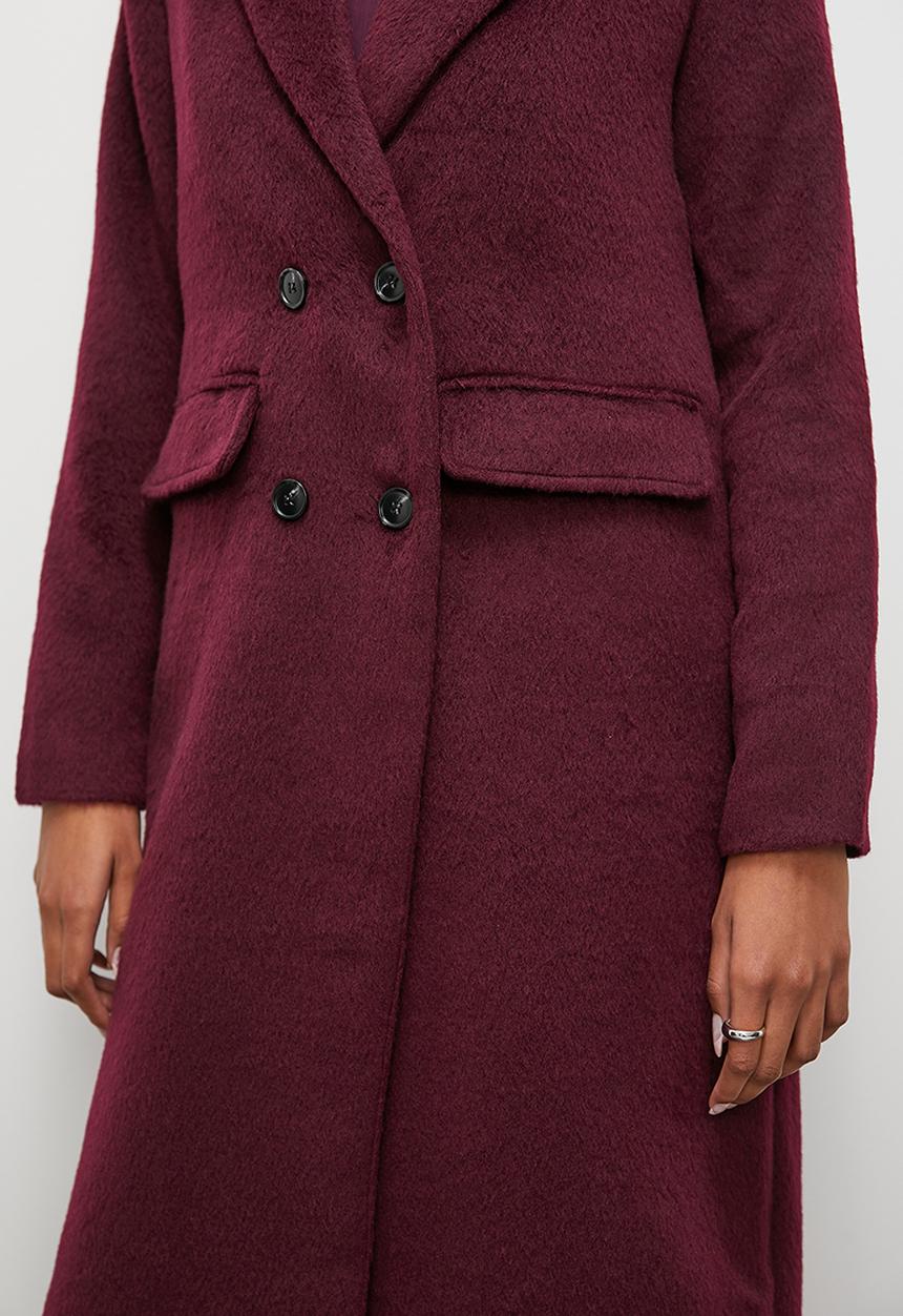 Superbalist - Double breasted fuzzy coat - bloodstone