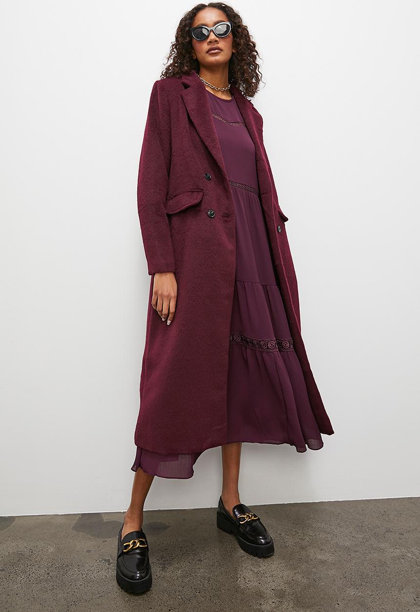 Superbalist - Double breasted fuzzy coat - bloodstone