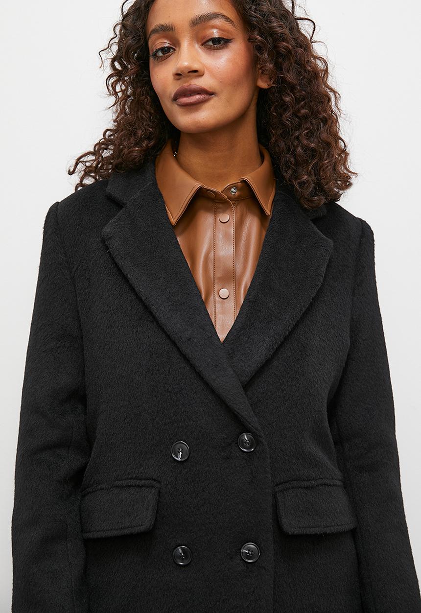 Superbalist - Double breasted fuzzy coat - black