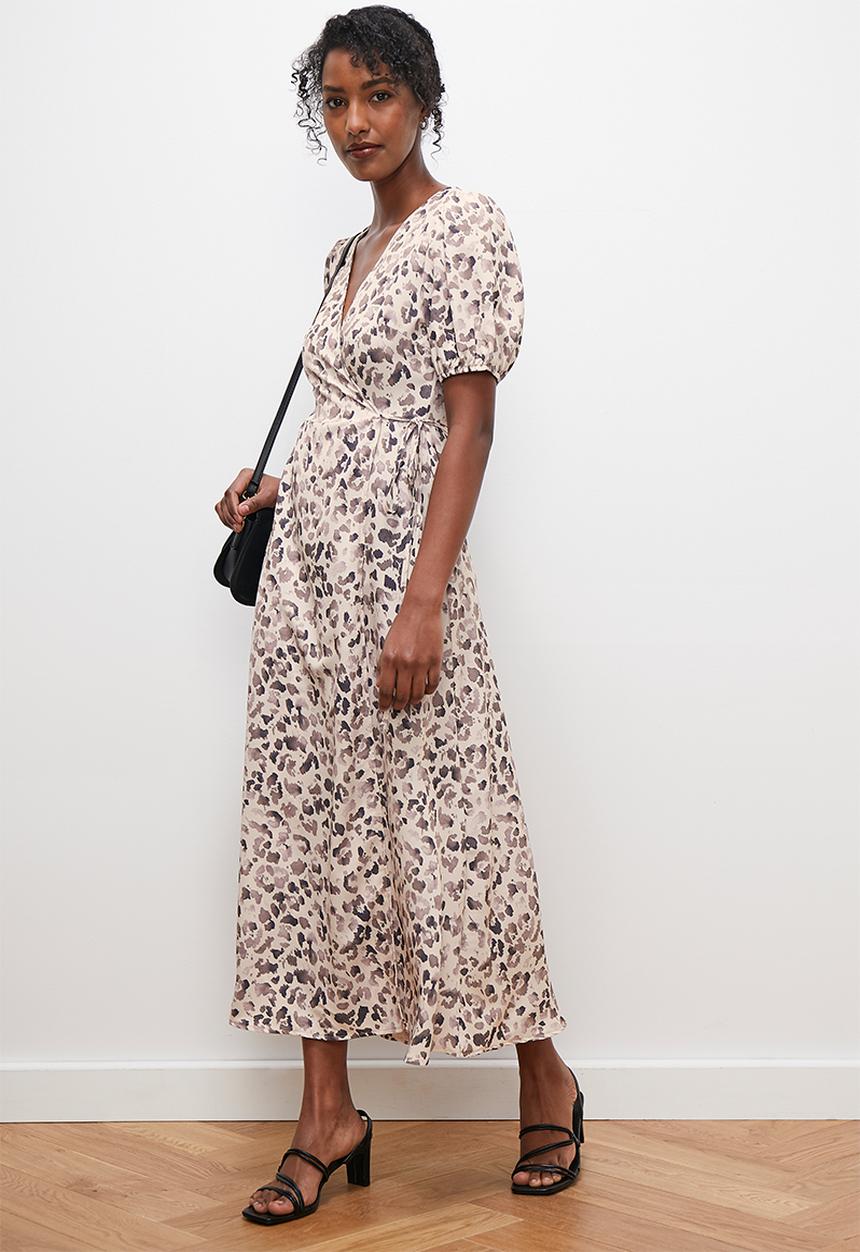 edit - Satin wrap midi dress - multi