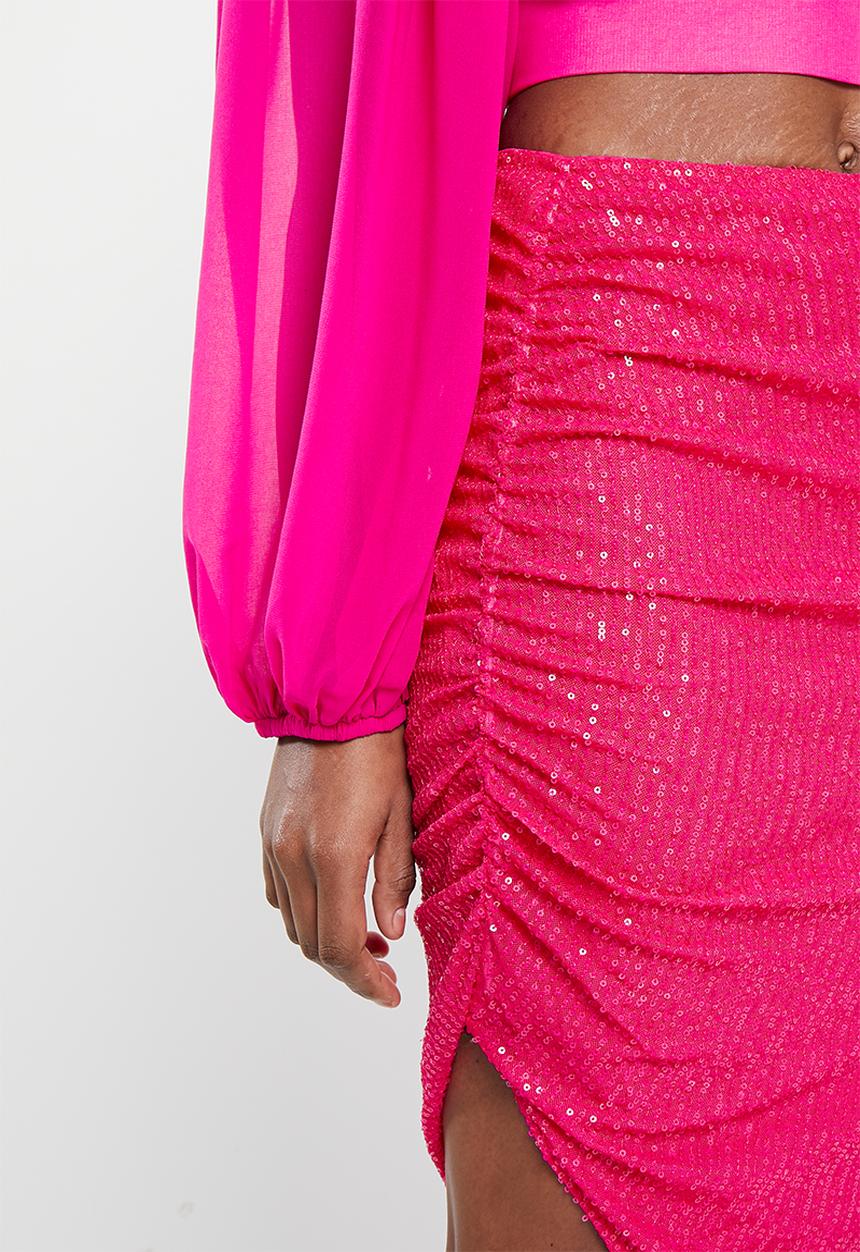 NA-KD - Asymmetric sequins skirt - pink