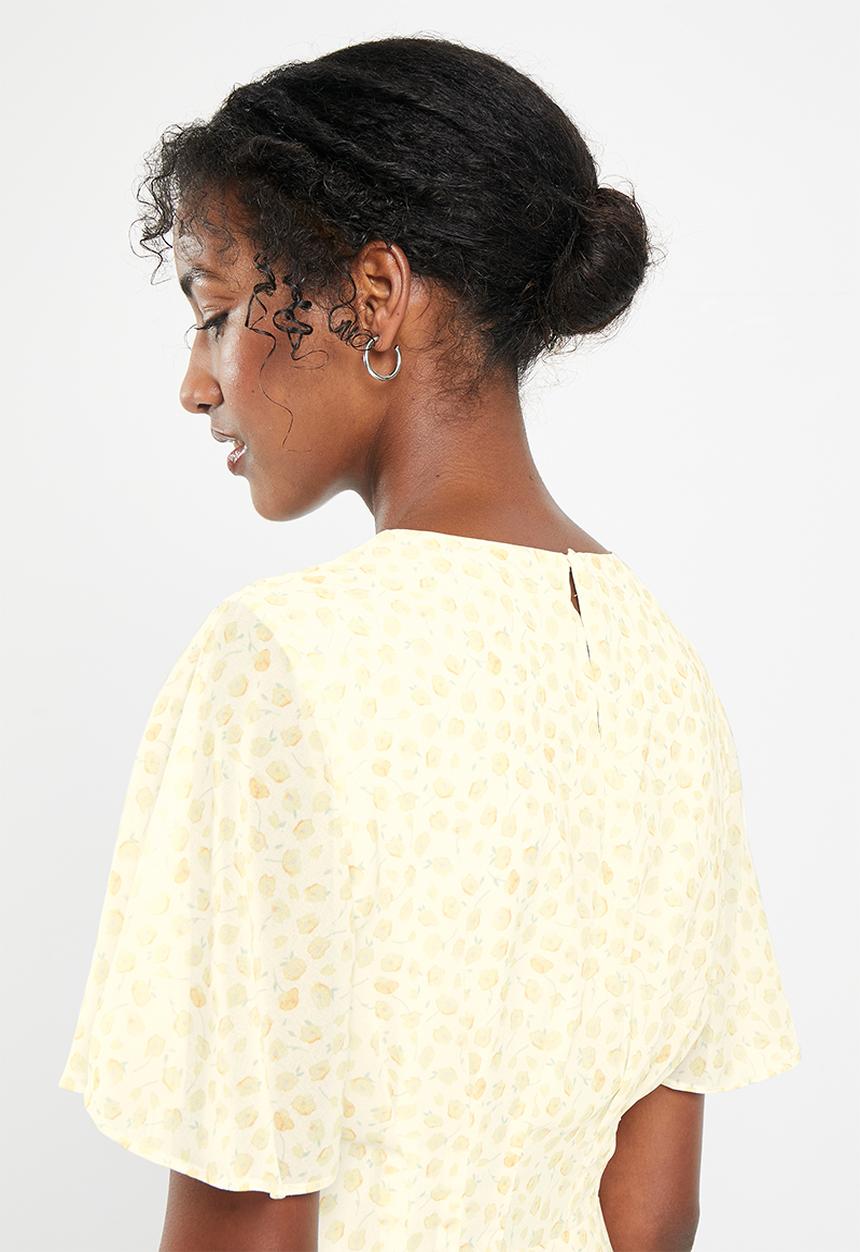 NA-KD - Slanted side chiffon mini dress - small yellow flowers