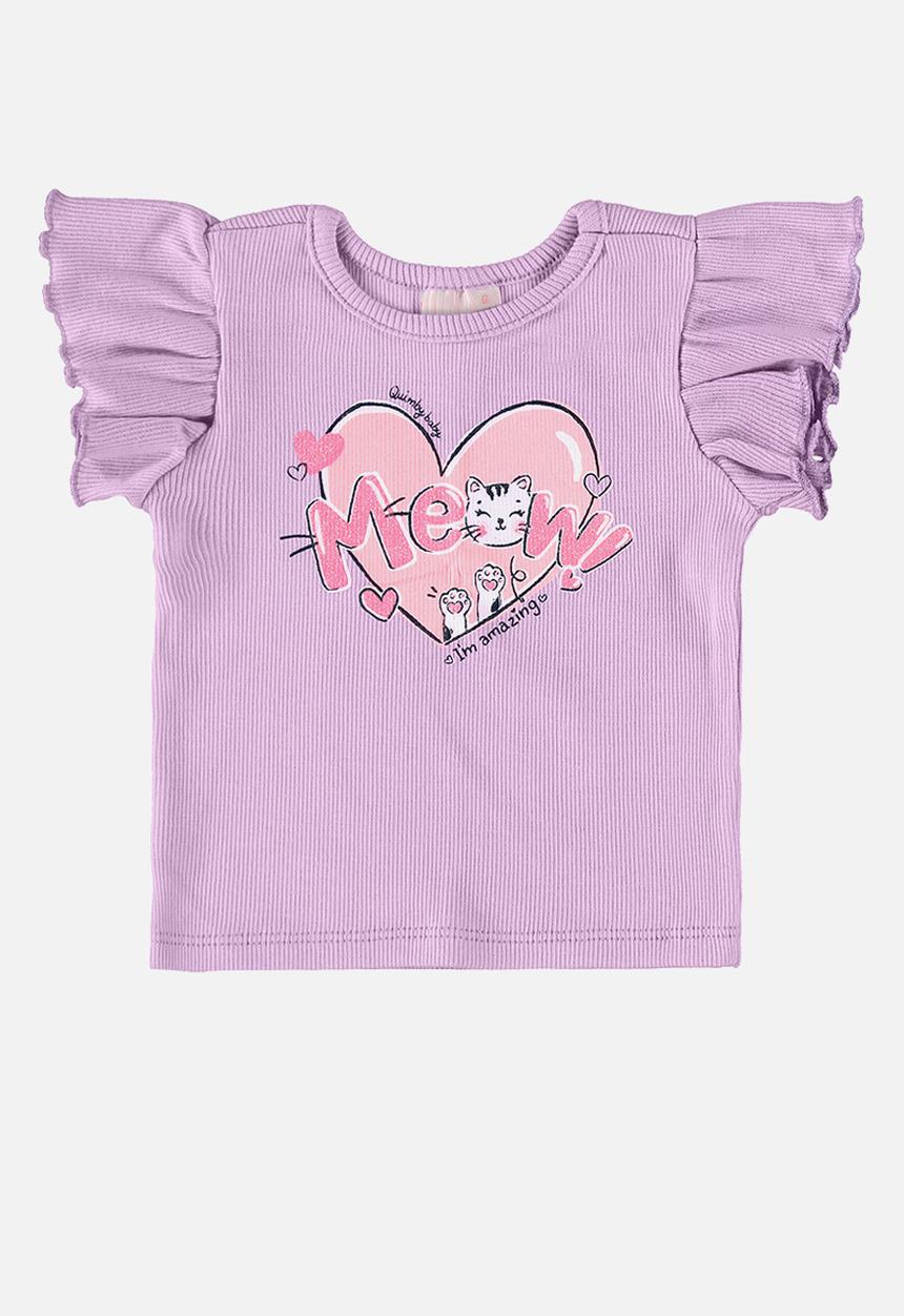 Quimby - Set - ribbed blouse and elastane jersey shorts - light purple & navy 