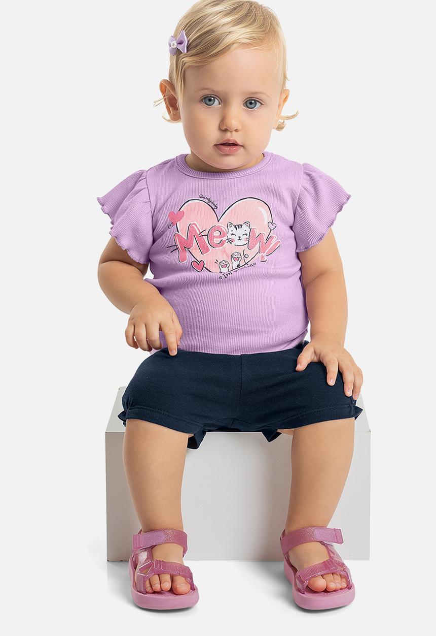 Quimby - Set - ribbed blouse and elastane jersey shorts - light purple & navy 