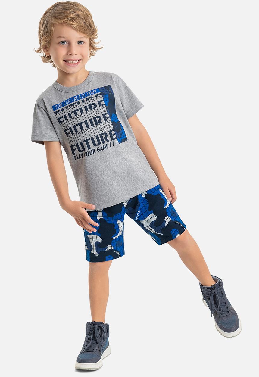 Quimby - Set single jersey t-shirt and sweat bermuda - grey/blue 