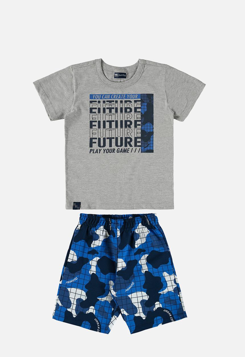 Quimby - Set single jersey t-shirt and sweat bermuda - grey/blue 
