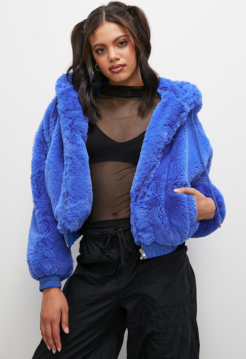 Blake - Hooded faux fur jacket - blue