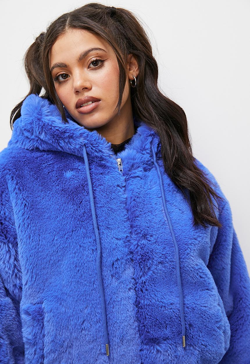 Blake - Hooded faux fur jacket - blue