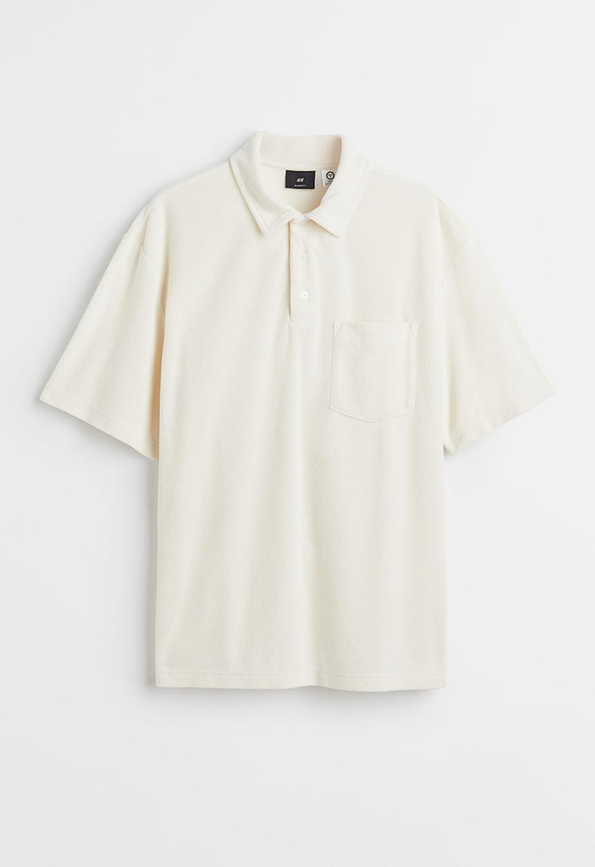 H&M - Relaxed fit terry polo shirt - white