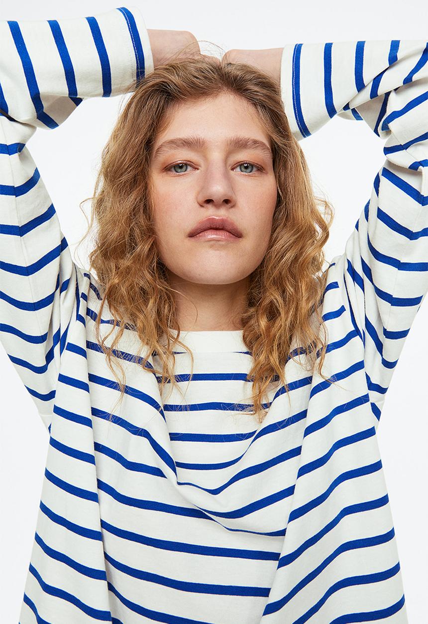 H&M - Oversized jersey top - white/striped 