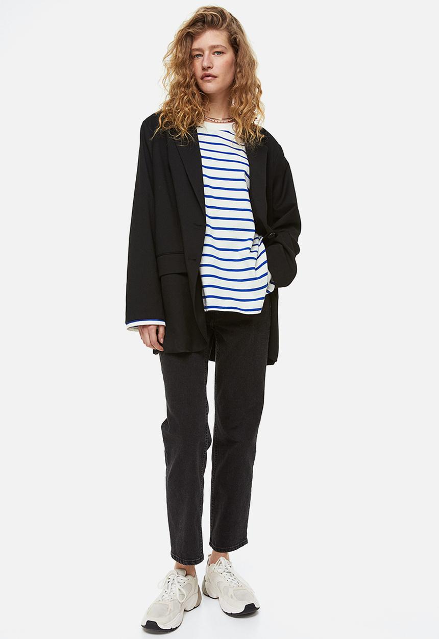 H&M - Oversized jersey top - white/striped 