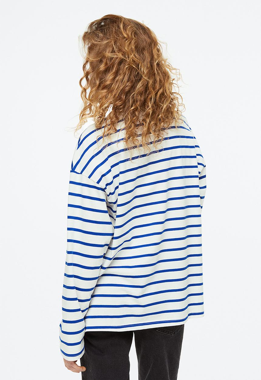 H&M - Oversized jersey top - white/striped 