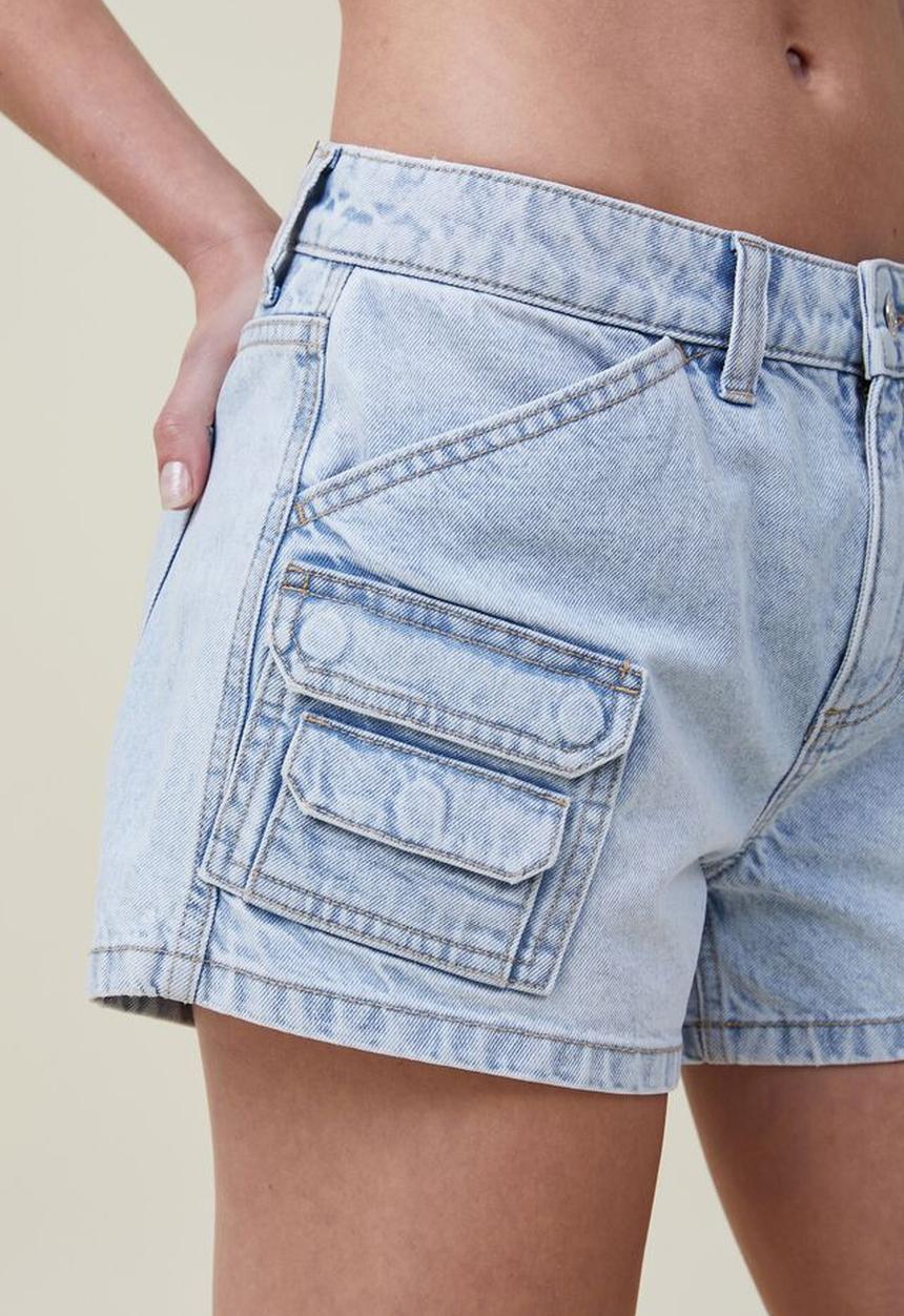 Cotton On - Mini cargo denim short - palm blue