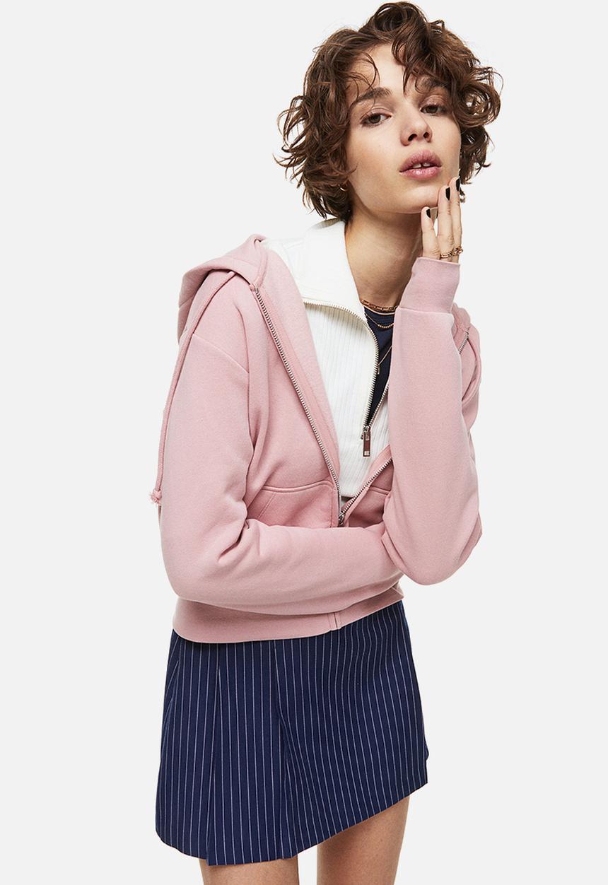 H&M - Short zip-through hoodie - light pink 