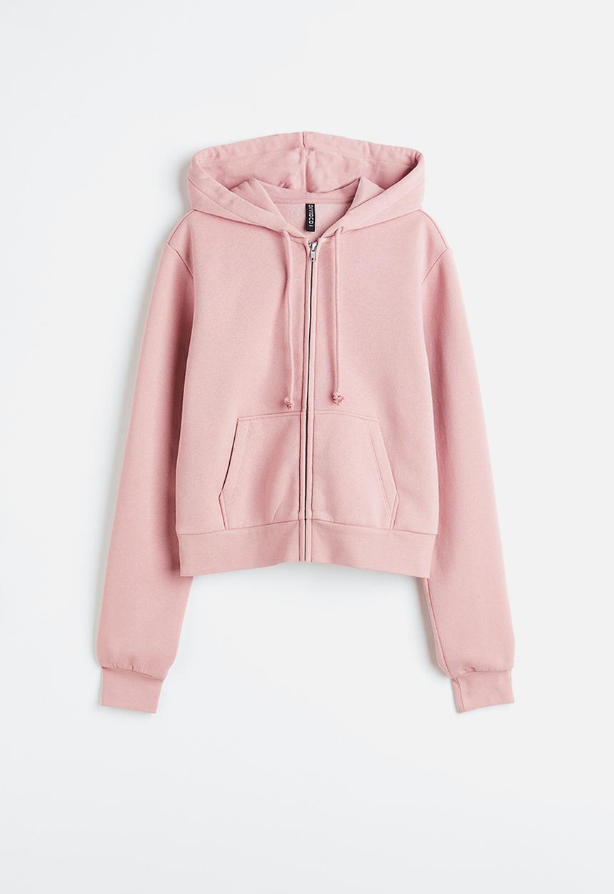 H&M - Short zip-through hoodie - light pink 