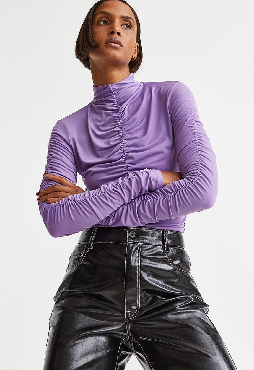 H&M - Gathered top with a turtleneck - purple