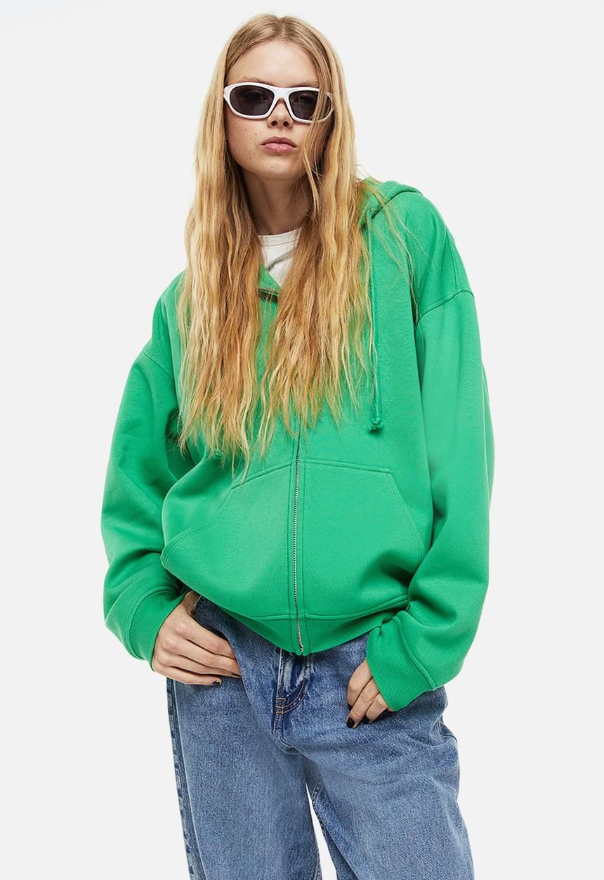 H&M - Oversized zip-through hoodie - green