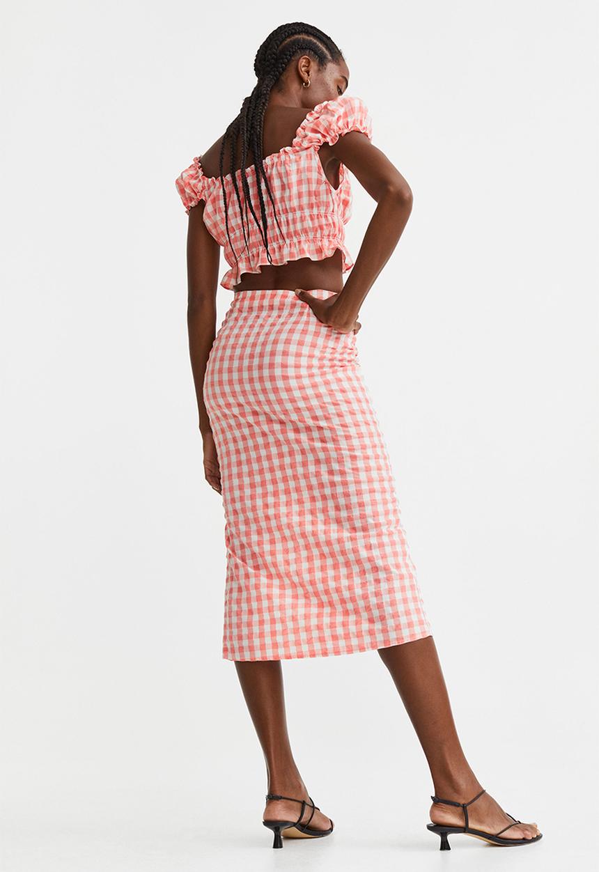H&M - Viscose-blend crêpe skirt - coral/checked
