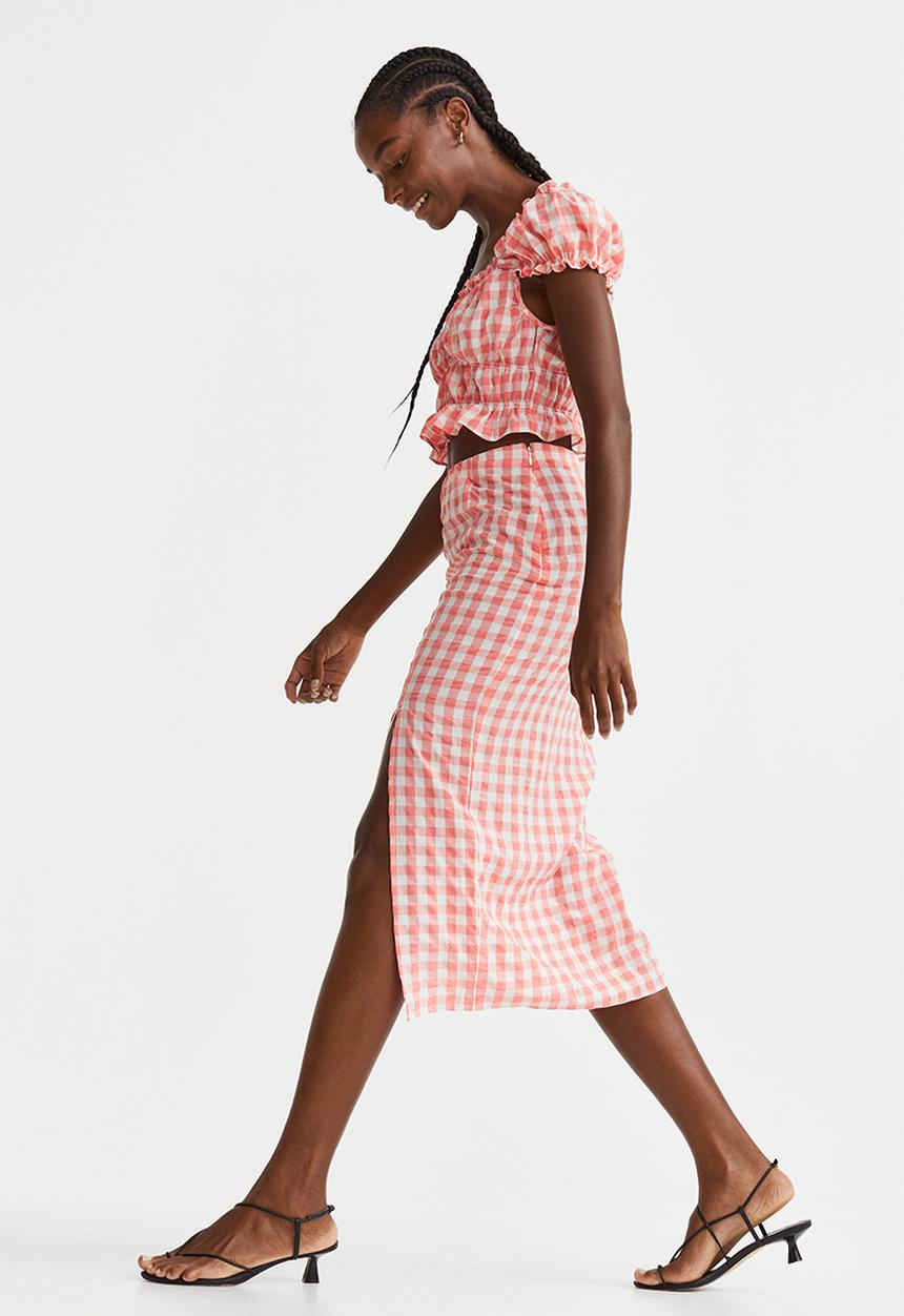 H&M - Viscose-blend crêpe skirt - coral/checked