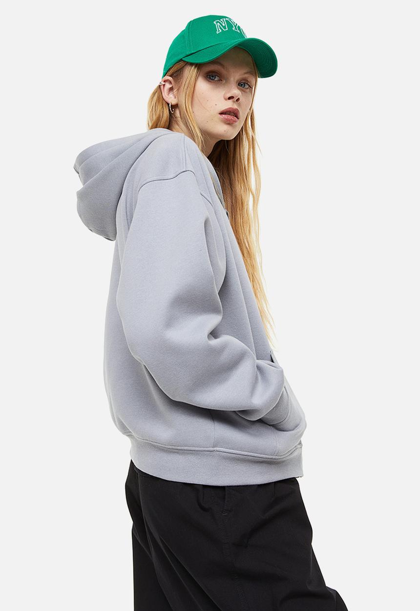 H&M - Oversized zip-through hoodie - light grey 