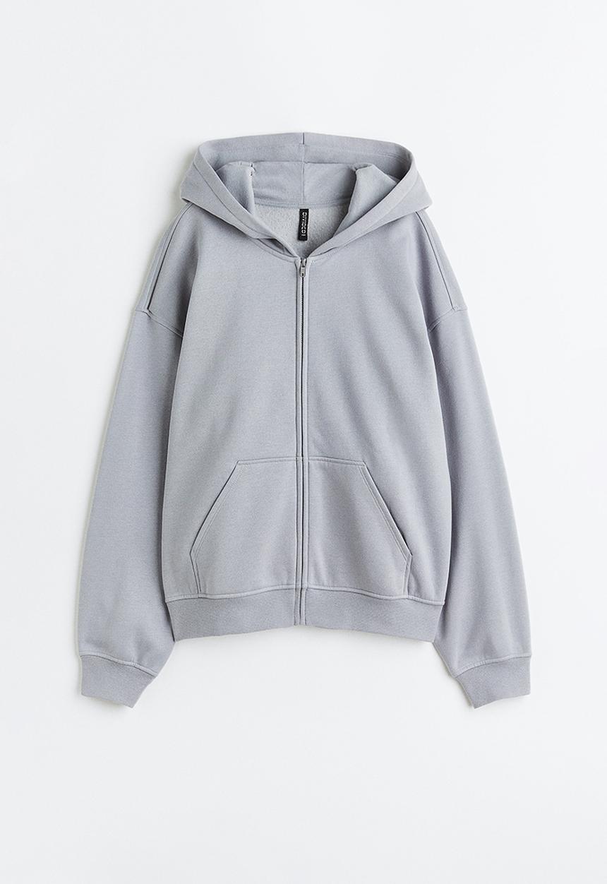 H&M - Oversized zip-through hoodie - light grey 