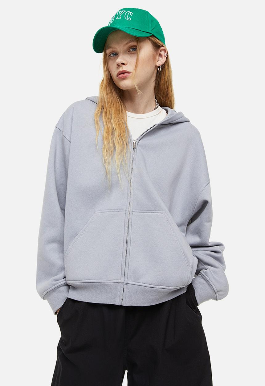 H&M - Oversized zip-through hoodie - light grey 
