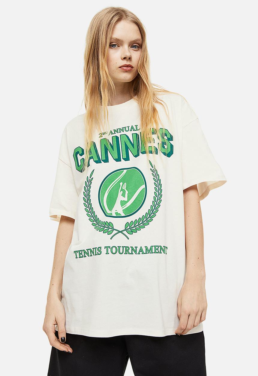 H&M - Oversized printed T-shirt - cream/cannes 
