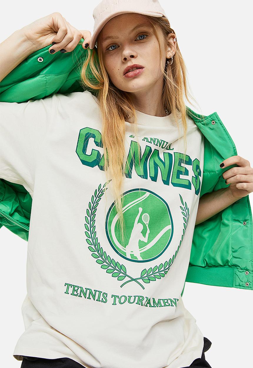 H&M - Oversized printed T-shirt - cream/cannes 