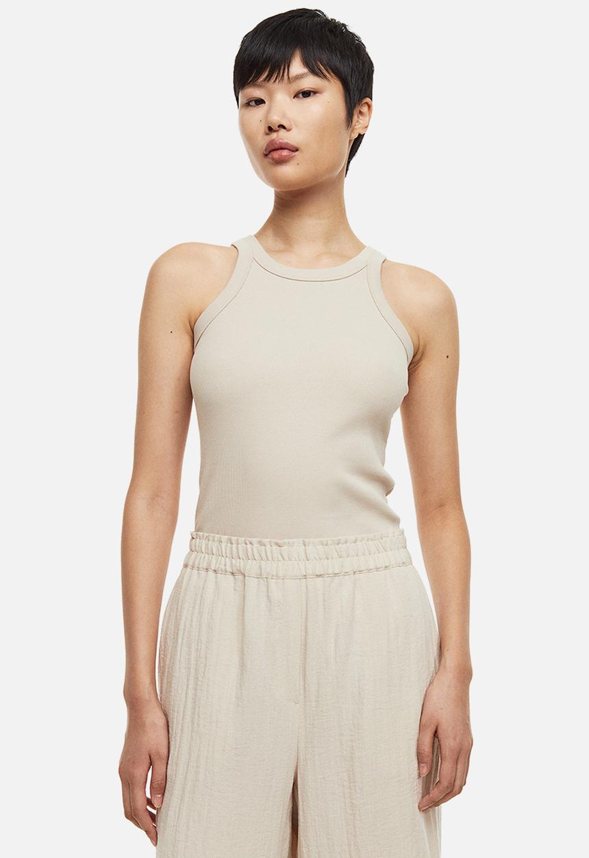 H&M - Ribbed vest top - light beige 