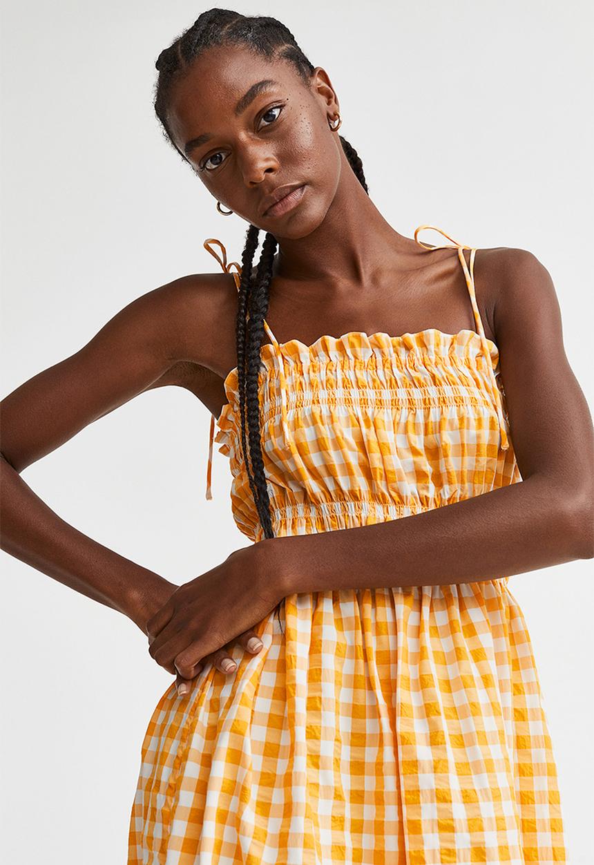H&M - Smocked seersucker dress - yellow/checked