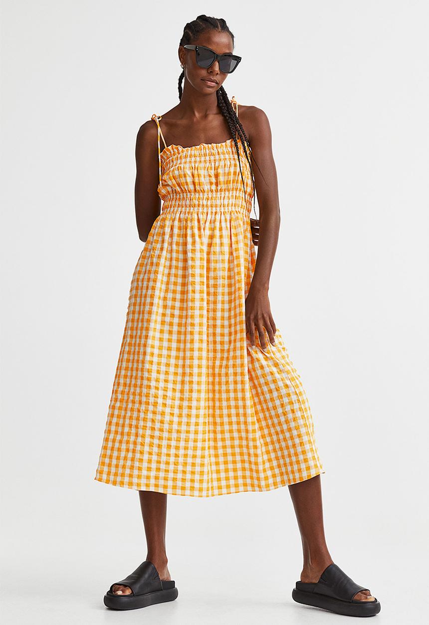 H&M - Smocked seersucker dress - yellow/checked