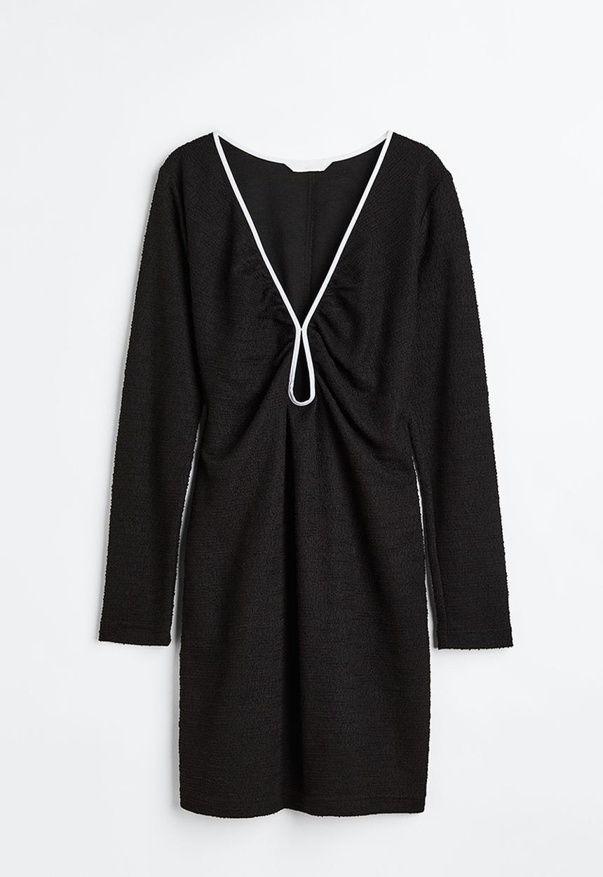 H&M - Keyhole-detail bouclé dress - black/white