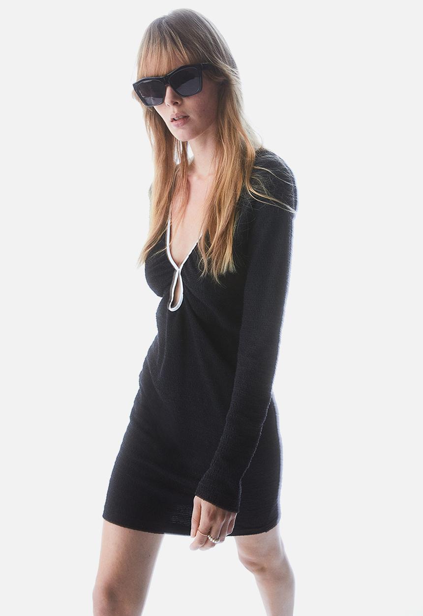 H&M - Keyhole-detail bouclé dress - black/white