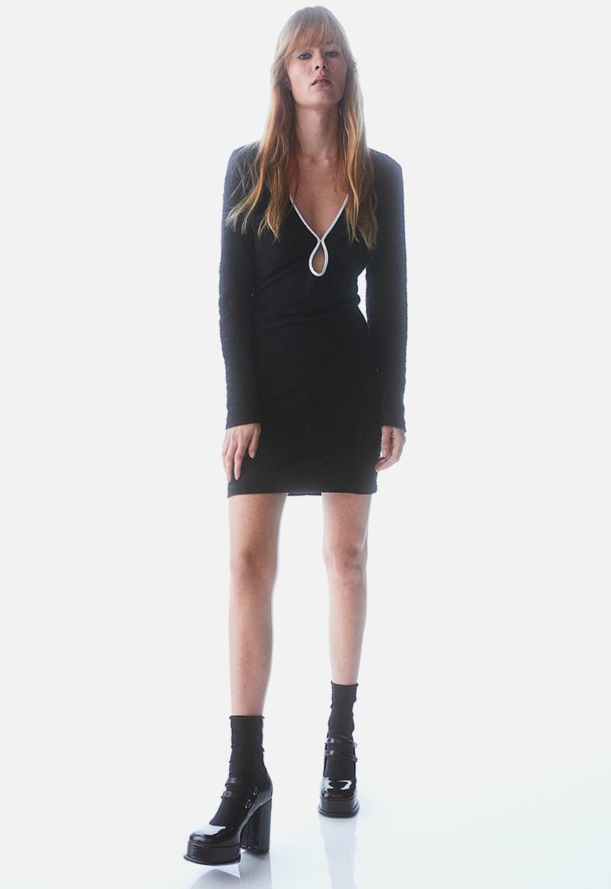 H&M - Keyhole-detail bouclé dress - black/white