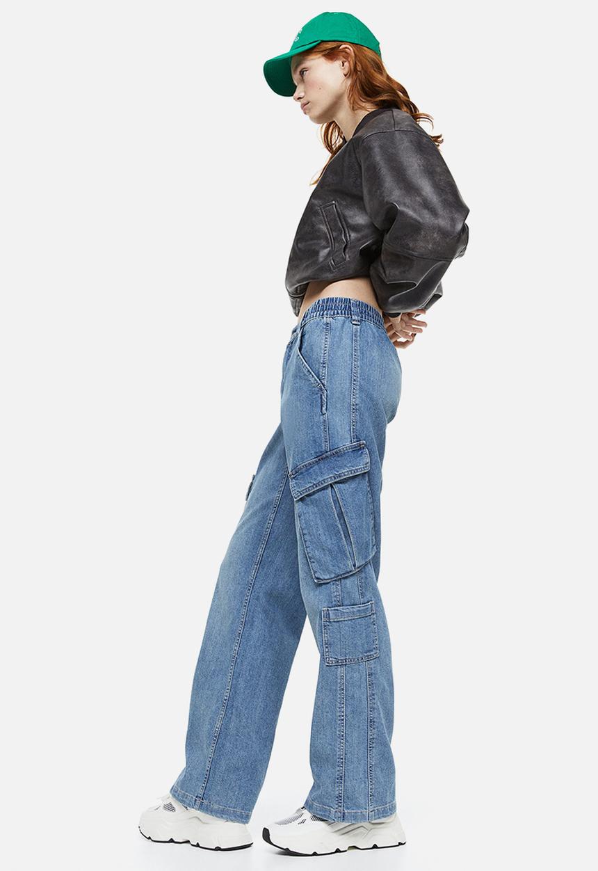 H&M - Straight low cargo jeans - light denim blue