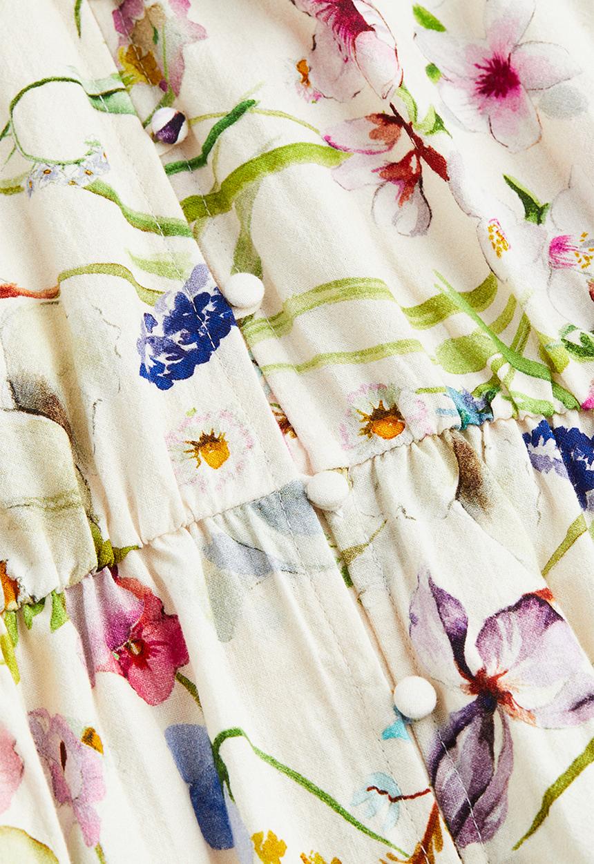 H&M - Linen-blend dress - cream/floral 