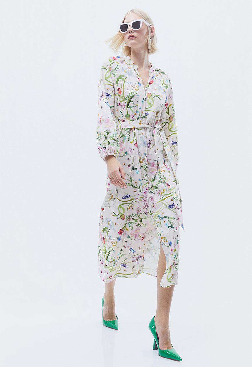 H&M - Linen-blend dress - cream/floral 